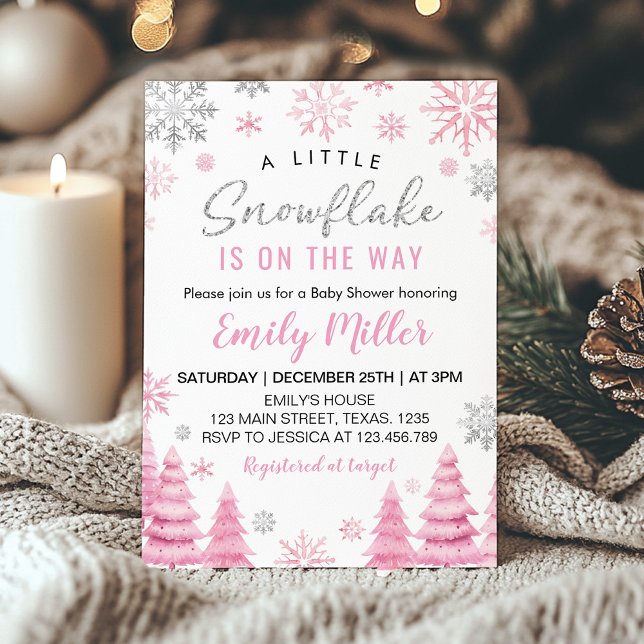 Invitación Pink A Little Snowflake Chica Baby Shower (Subido por el creador)
