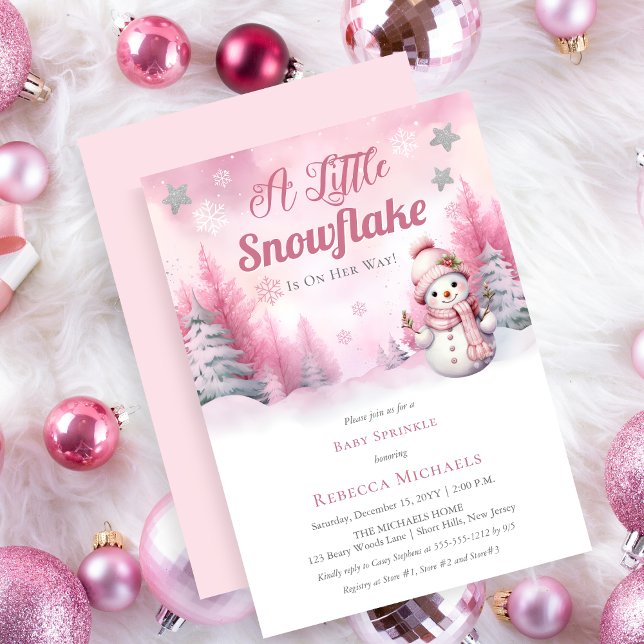 Invitación Pink A Little Snowflake | Nieve Chica Bebé Sprinkl (Pink A Little Snowflake Girl Baby Sprinkle Invitation)