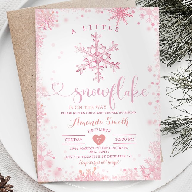 Invitación Pink A Little Snowflake Winter Baby Shower (Subido por el creador)