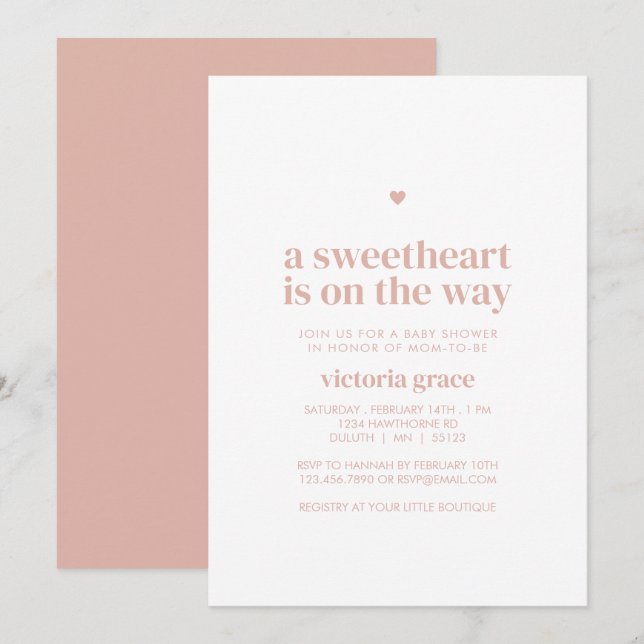 Invitación Pink A Little Sweetheart Baby Shower (Anverso / Reverso)
