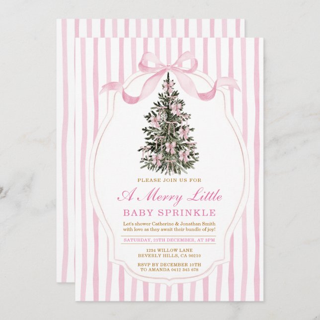 Invitación Pink A Merry Little Baby Sprinkle Christmas Tree (Anverso / Reverso)