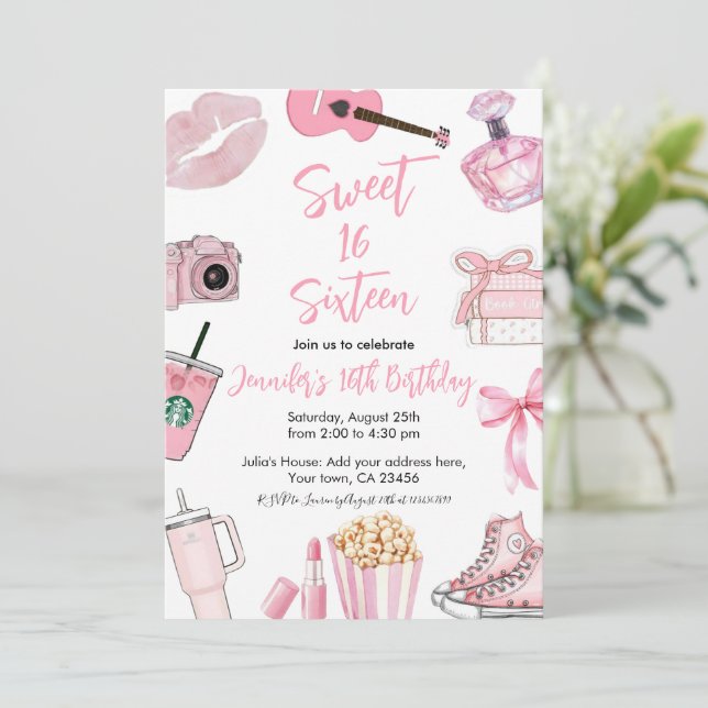 Invitación Pink aesthetic Sweet Sixteen 16 Teen Girl Birthday (Anverso de pie)