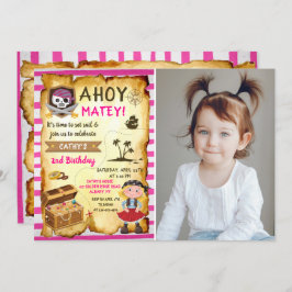 Invitación Pink Ahoy Treasure Map Chicas Pirate Photo Birday