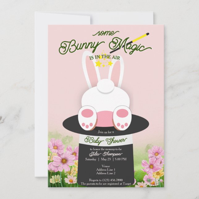 Invitación Pink Algún Bunny Gorra Mágico Trick Garden Baby Sh (Anverso)