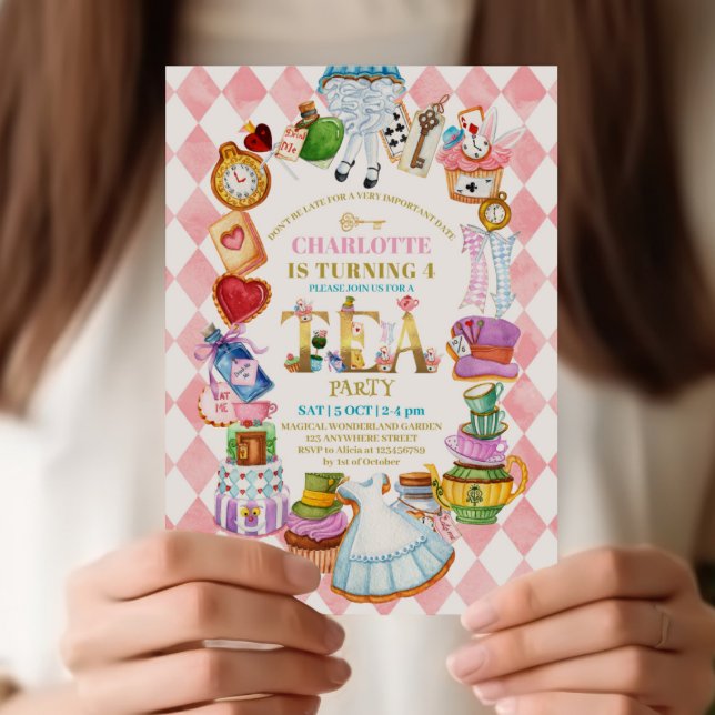 Invitación Pink Alice in Wonderland 4th birthday Invitation (Subido por el creador)