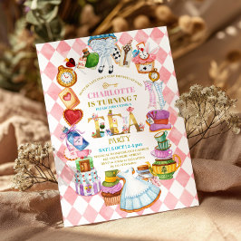 Invitación Pink Alice in Wonderland 7th birthday Invitation