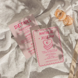 Invitación Pink All In One Hand Drake Cake Frame Boda