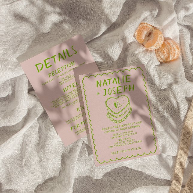 Invitación Pink All In One Hand Drake Cake Frame Boda (Subido por el creador)