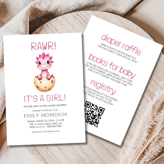 Invitación Pink All in One It's a Girl Dinosaur Baby Shower (Subido por el creador)