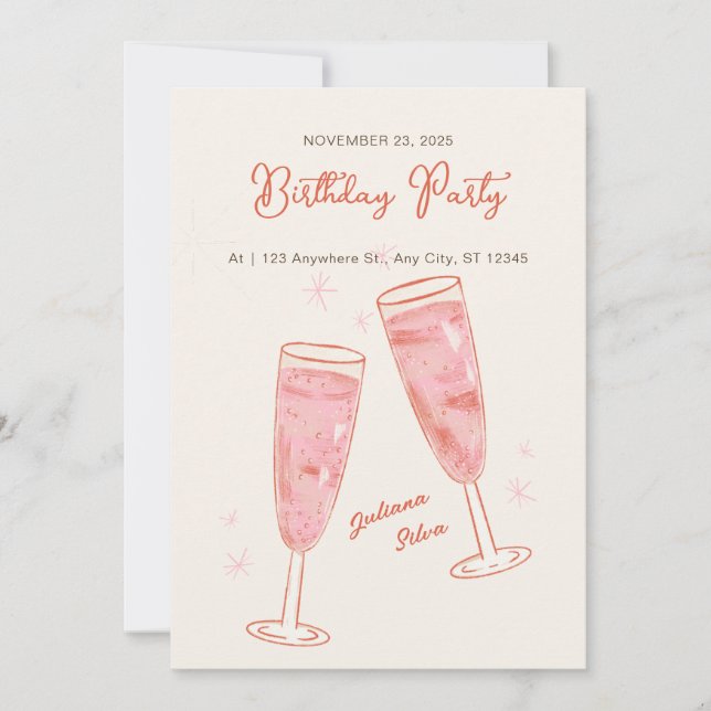 Invitación Pink and Beige Simple Creative Happy Birday (Anverso)