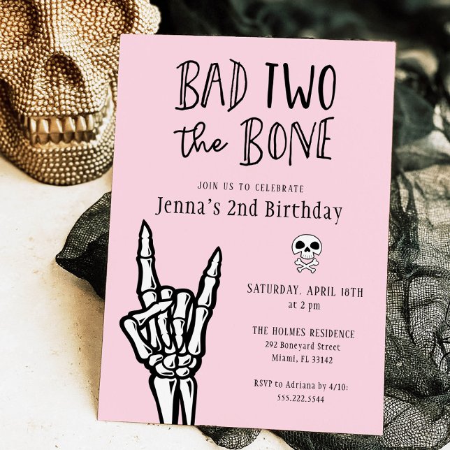 Invitación Pink and Black Bad Two The Bone 2Birthday Fiesta (Subido por el creador)