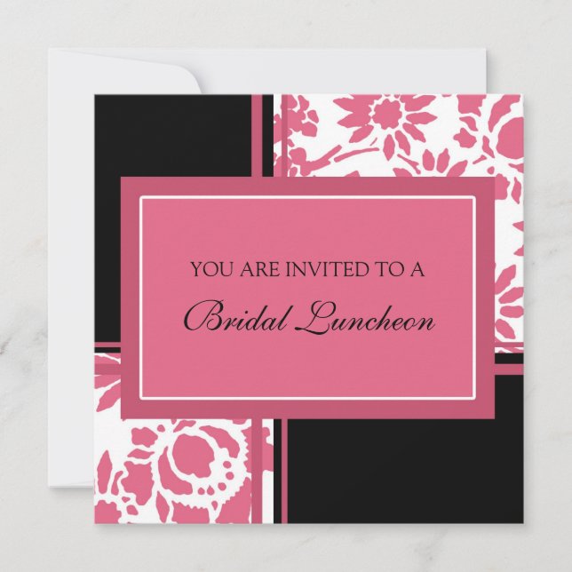 Invitación Pink and Black Bridal Luncheon Invitation Cards (Anverso)