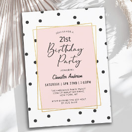 Invitación Pink and Black Confetti Dots 21st Birthday Fiesta