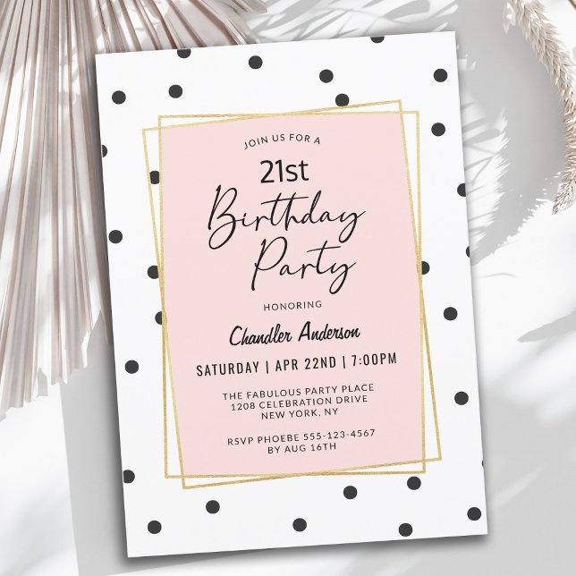 Invitación Pink and Black Confetti Dots 21st Birthday Fiesta (This invitation can be edited for ANY age!)