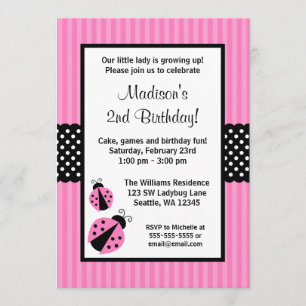 Invitación Pink and Black Ladybug en la fiesta de cumpleaños
