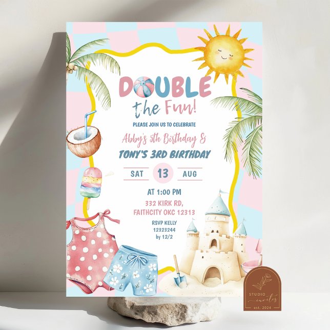 Invitación Pink and Blue Groovy Pastel (Subido por el creador)