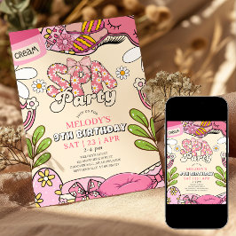 Invitación Pink and Cream Retro Daisy Spa Party Birthday 