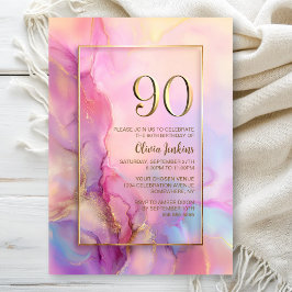 Invitación Pink and Gold 90th Birthday Party