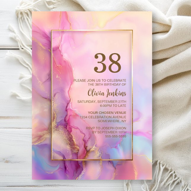 Invitación Pink and Gold Any Age Birthday Party (Subido por el creador)