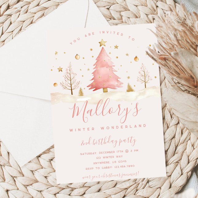 Invitación Pink and Gold Christmas Birthday Invitation  (Subido por el creador)