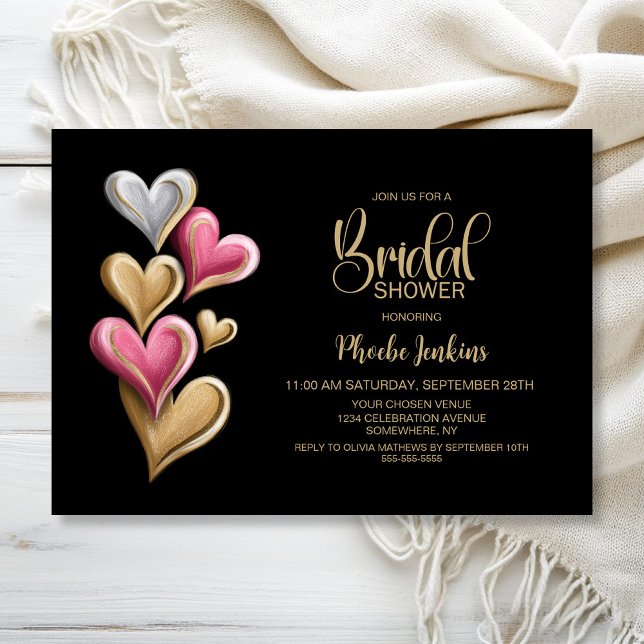 Invitación Pink and Gold Hearts Bridal Shower (Subido por el creador)