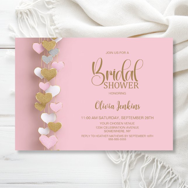 Invitación Pink and Gold Hearts Bridal Shower (Subido por el creador)