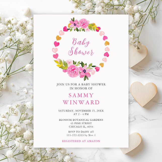 Invitación Pink and Gold Hearts Valentine Baby Shower (Subido por el creador)