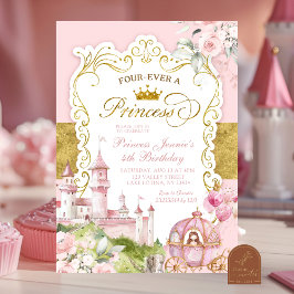 Invitación Pink and Gold Kingdom Four-ever a Princess 