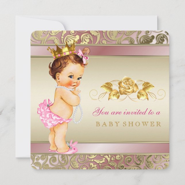 Invitación Pink and Gold Pearl Baby Shower (Anverso)