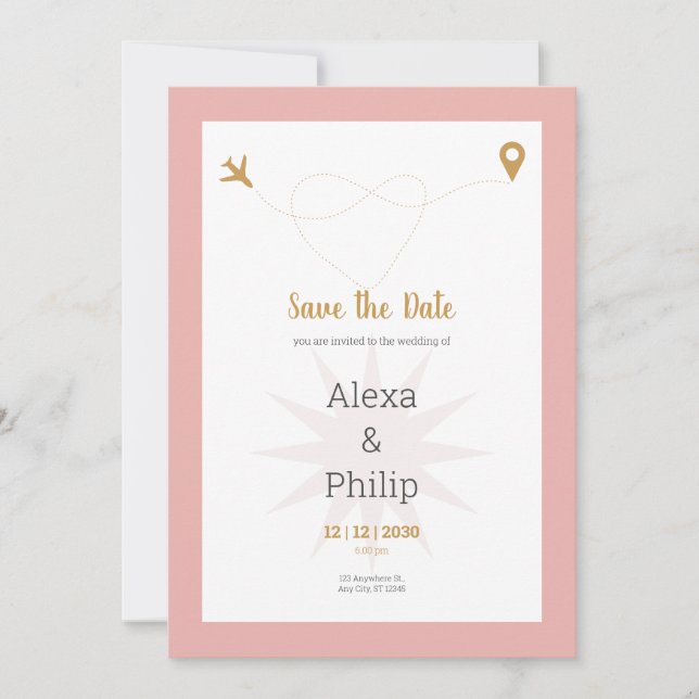 Invitación Pink and Gold Save The Date Boda (Anverso)