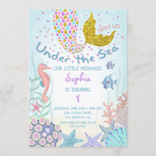 Invitación Pink and Gold Under Sea Mermaid Cumpleaños