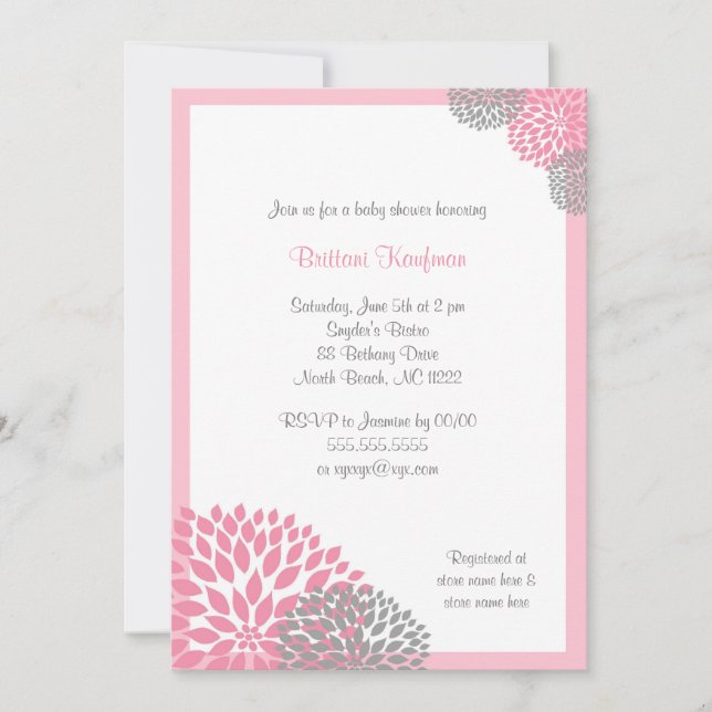 Invitación Pink and Gray Dahlia Baby Shower Invitation (Anverso)