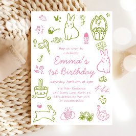 Invitación Pink and Green Easter 1st Birthday