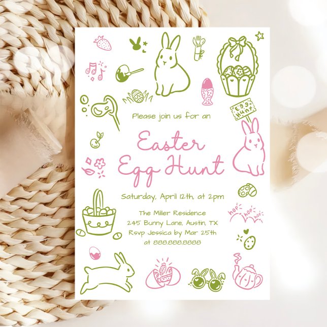 Invitación Pink and Green Easter Egg Hunt Party (Subido por el creador)
