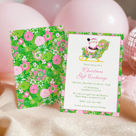 Invitación Pink and Green Preppy Palm Beach Santa Party