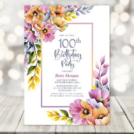 Invitación Pink and Orange Floral 100th Birthday Party