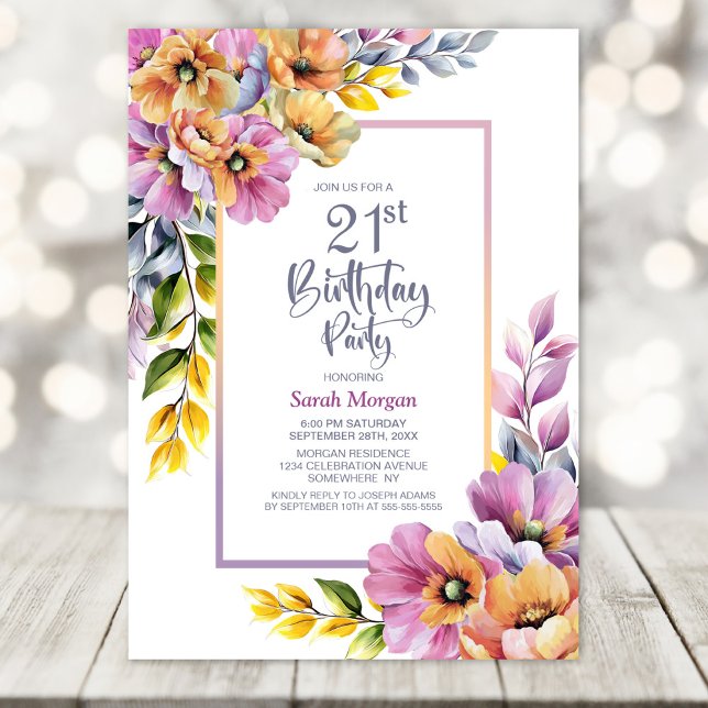 Invitación Pink and Orange Floral 21st Birthday Party (Subido por el creador)