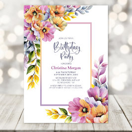 Invitación Pink and Orange Floral Any Age Birthday Party