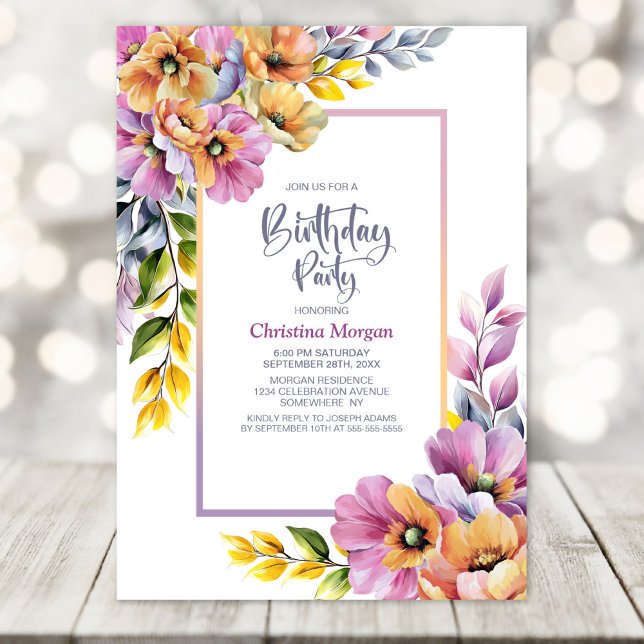 Invitación Pink and Orange Floral Any Age Birthday Party (Subido por el creador)