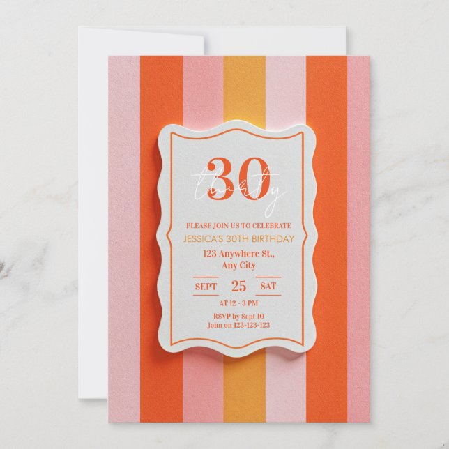 Invitación Pink and Orange Gummy Striped Frame Birthday (Anverso)