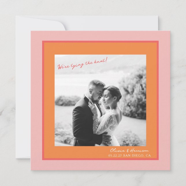 Invitación Pink and Orange Summer Wedding Save the Date (Anverso)