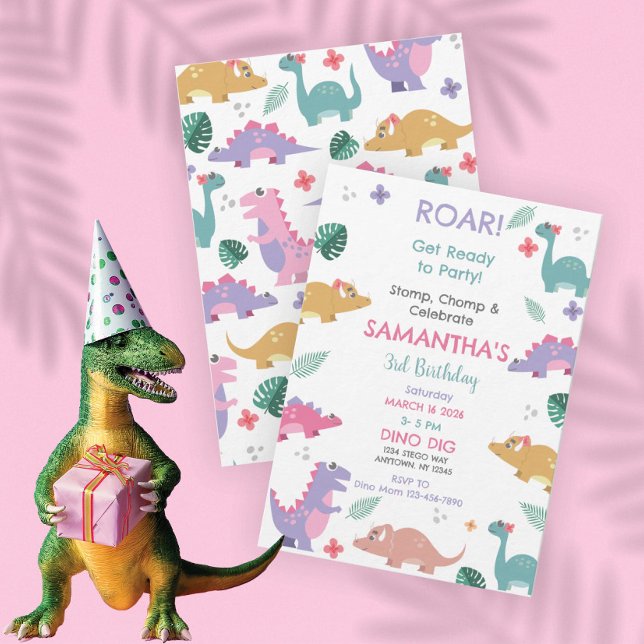 Invitación Pink and Pastel Girls Dinosaur Birthday Invitation (Subido por el creador)