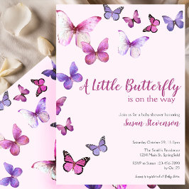 Invitación Pink and Purple A Little Butterfly Baby Shower