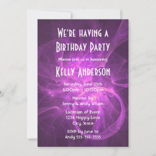 Invitación Pink and Purple Abstract fractal Birday Party