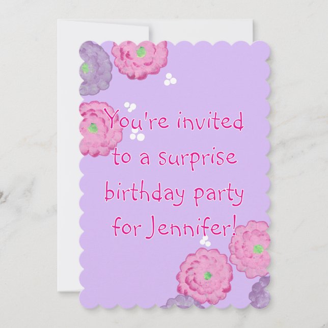 Invitación Pink and Purple Flowers Birthday Invitation Cards (Anverso)