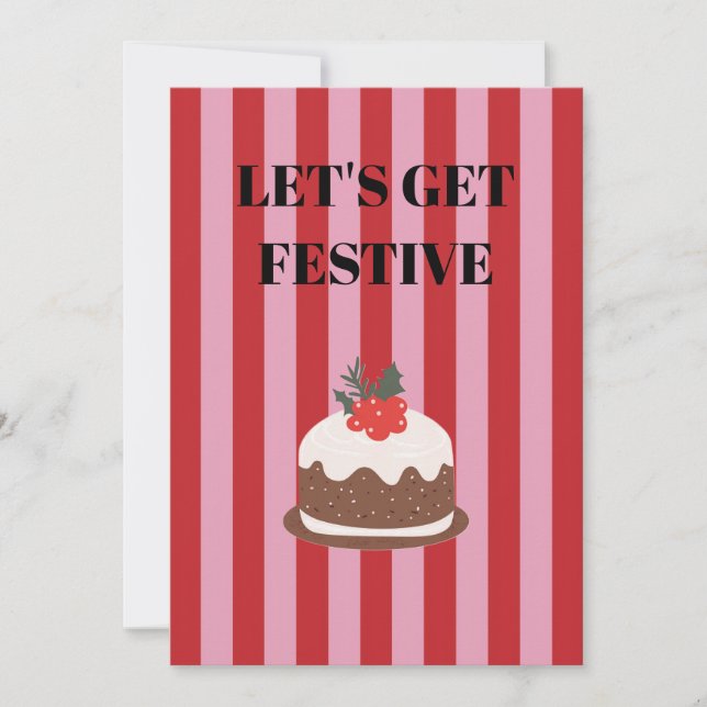 Invitación Pink and red Christmas pudding (Anverso)