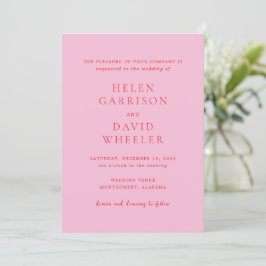 Invitación Pink and Red Elegant Classic Wedding