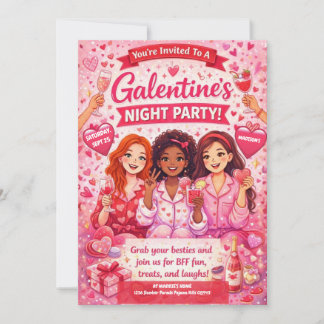 Invitación Pink and Red Galentine's Night Party Invitation