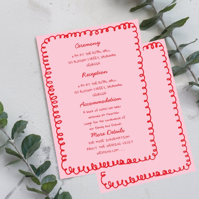 Invitación Pink and Red hand drawn heart Whimsical Wedding  (Subido por el creador)