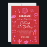 Invitación Pink and Red Rodeo Disco Ball Any Age Birthday<br><div class="desc">Disco Ball Cowgirl Boot Floral Western Invitation.
Rustic 21st,  30th,  or 40th Western Cowgirl Birthday.</div>